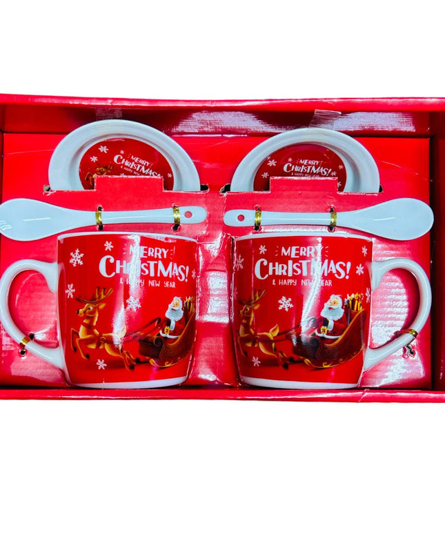 Set cadou Crăciun 2 căni cu capac și linguriță HK1722-B