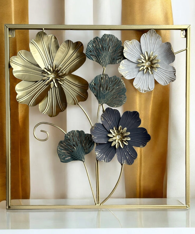 Tablou metalic cu flori 3D 45cm