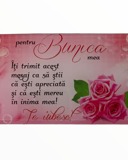 Tablou decorativ din sticlă cu mesaj pentru Bunica 17cm