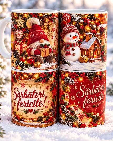 Set 4 Căni “Sărbători fericite!” Crăciun