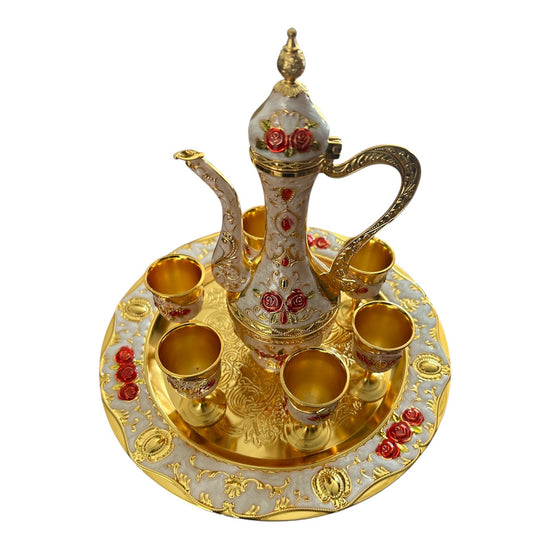 Set Oriental Tavă cu carafă și 6 pahare Roșu/Auriu