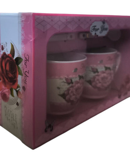 Set cadou 2 căni cu linguriță model floral AT1371