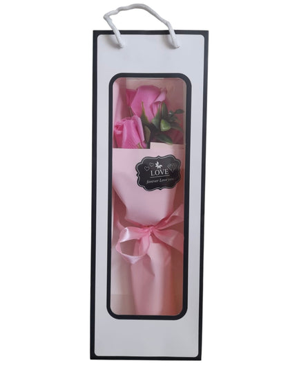 Buchet decorativ Trandafir Roz în pungă cadou 804-17