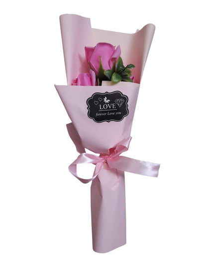 Buchet decorativ Trandafir Roz în pungă cadou 804-17