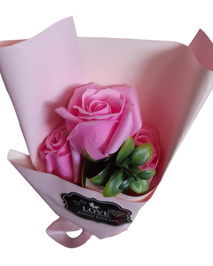 Buchet decorativ Trandafir Roz în pungă cadou 804-17