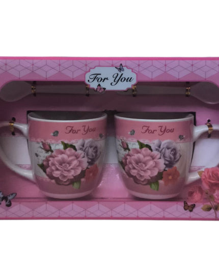 Set cadou 2 căni cu linguriță model floral AT1371