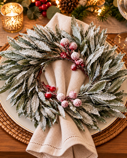 Set 4 Coronițe Decorative pentru masă 26cm– Decor Festiv de Crăciun