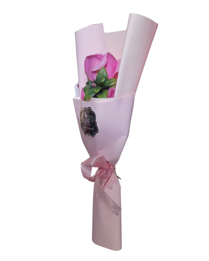 Buchet decorativ Trandafir Roz în pungă cadou 804-17