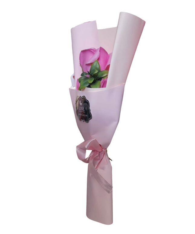Buchet decorativ Trandafir Roz în pungă cadou 804-17
