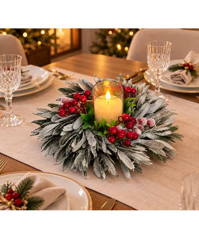Aranjament de Crăciun cu Lumânare LED – 27 x 14cm