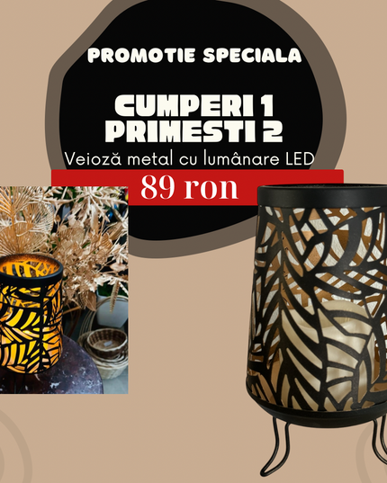 Veioză metal cu lumânare LED ( 1+1 gratis)