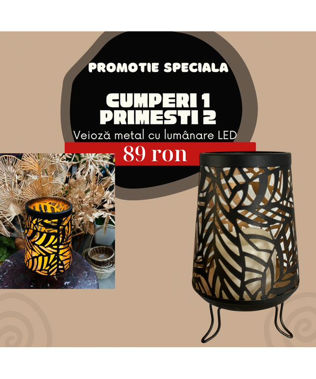 Veioză metal cu lumânare LED ( 1+1 gratis)