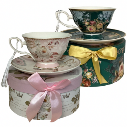 Set cadou Premium ceașcă cu farfurie – design floral cod 1117