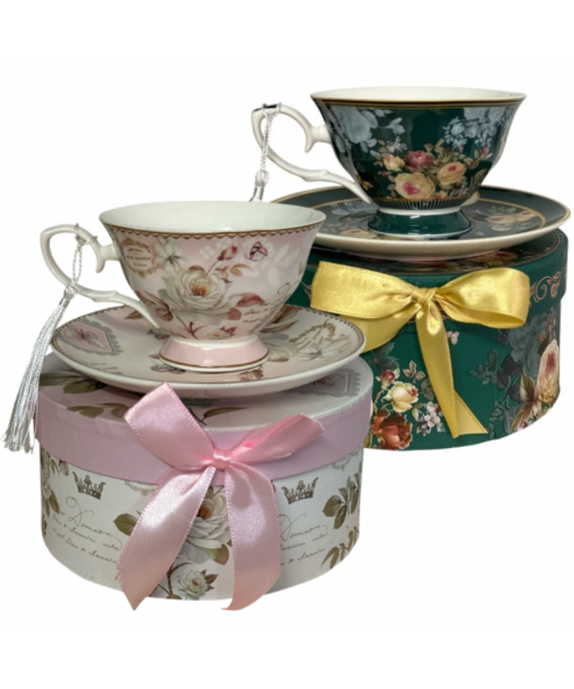 Set cadou Premium ceașcă cu farfurie – design floral cod 1117