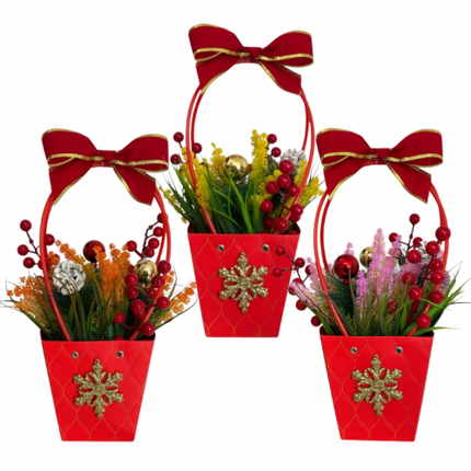 Aranjament Decorativ de Crăciun cu Fundă și Accesorii Aurii – 35 × 12 cm