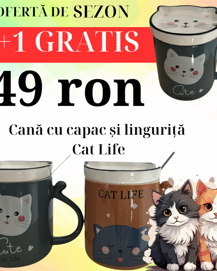 Set cană Cat Life 1 + 1 GRATIS