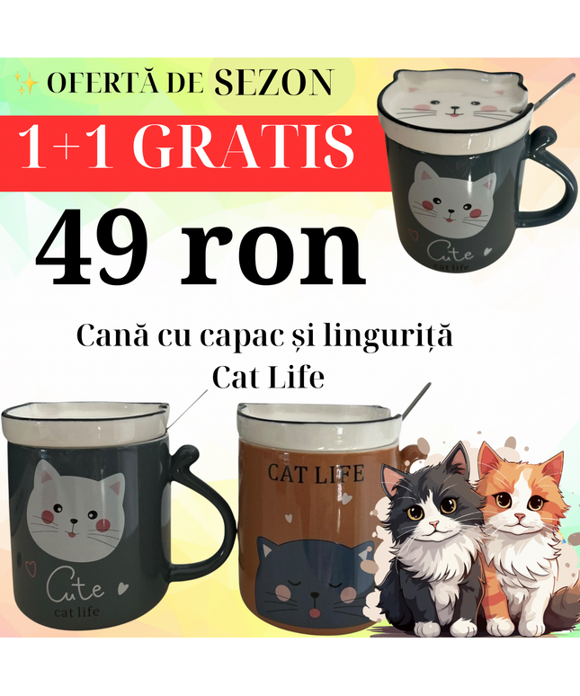 Set cană Cat Life 1 + 1 GRATIS