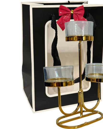 Suport lumânare metal 3 brațe cu ambalaj cadou DL2271 18x15cm