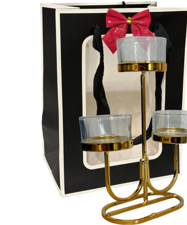 Suport lumânare metal 3 brațe cu ambalaj cadou DL2271 18x15cm
