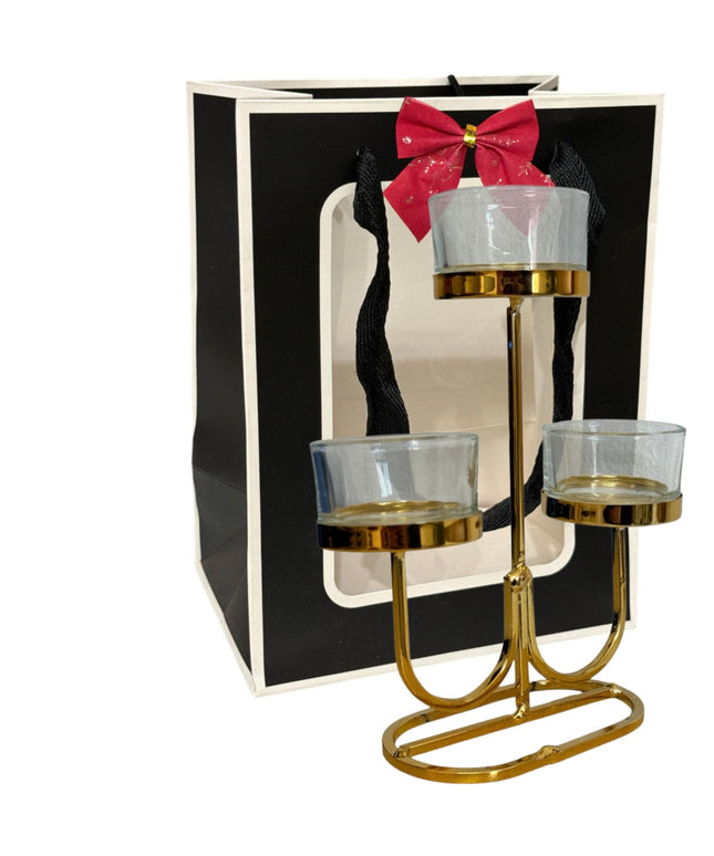 Suport lumânare metal 3 brațe cu ambalaj cadou DL2271 18x15cm