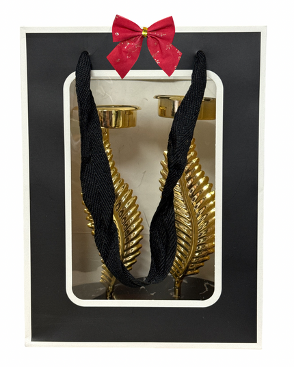 Set 2 sfeșnice metalice  – design frunză, ambalaj cadou elegant