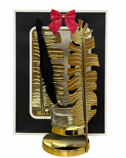 Set 2 sfeșnice metalice  – design frunză, ambalaj cadou elegant