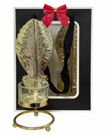 Set 2 sfeșnice metalice  – design frunză, ambalaj cadou elegant