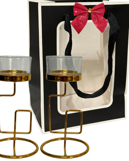 Suport lumânare metal 2/set cu ambalaj cadou DL2084 14x7cm