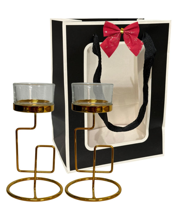 Suport lumânare metal 2/set cu ambalaj cadou DL2084 14x7cm