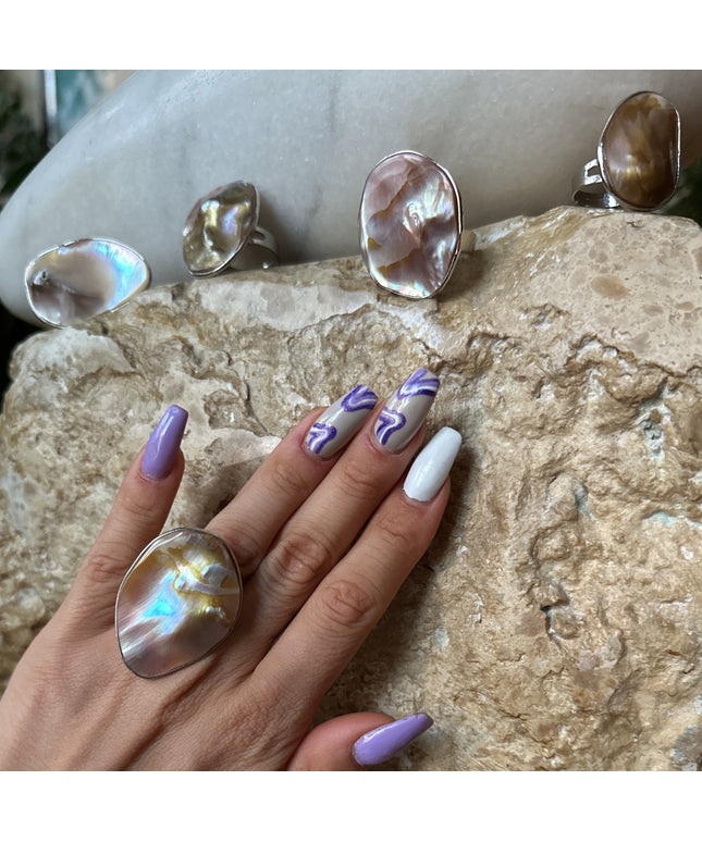 Inel reglabil cu Sidef mare și cutie de cadou