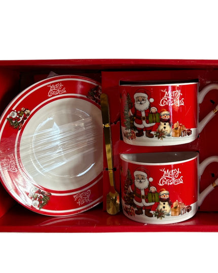 Set cadou Crăciun 2 cești cu farfurie și linguriță HM304