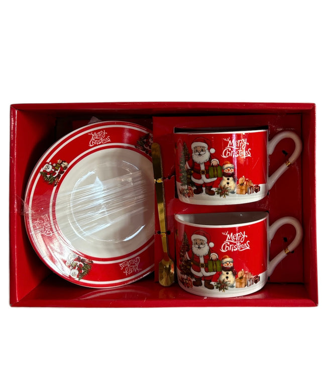 Set cadou Crăciun 2 cești cu farfurie și linguriță HM304