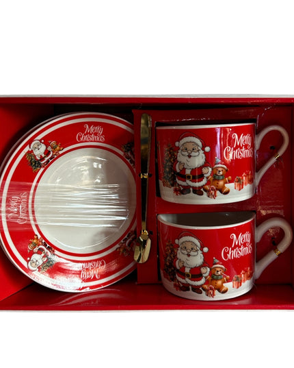 Set cadou Crăciun 2 cești cu farfurie și linguriță HM304