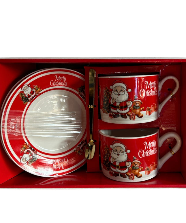 Set cadou Crăciun 2 cești cu farfurie și linguriță HM304