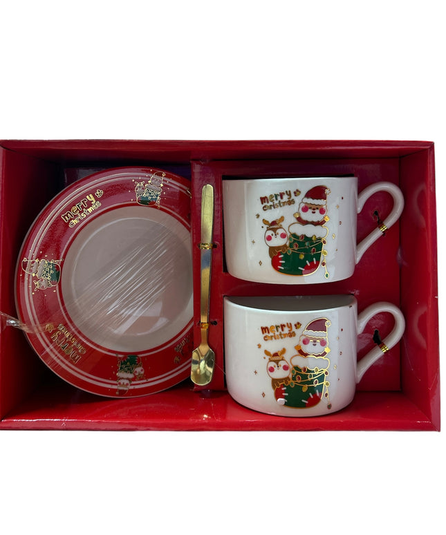 Set cadou Crăciun 2 cești cu farfurie și linguriță HM158B