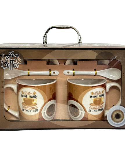 Set cadou 2 căni cu capac și linguriță  HK1647