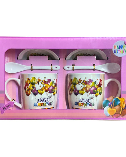 Set cadou 2 căni cu capac și linguriță Happy