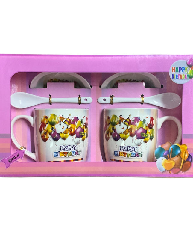 Set cadou 2 căni cu capac și linguriță Happy