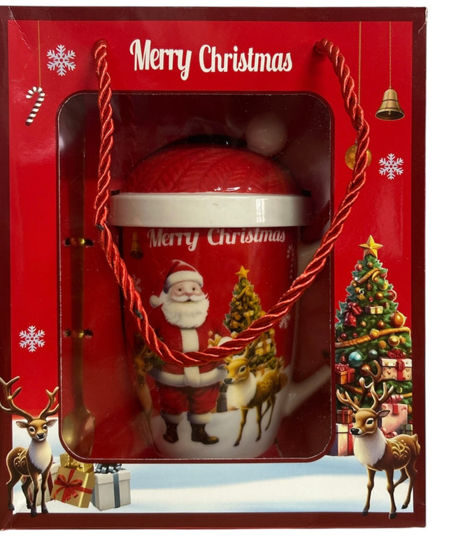 Set cadou Crăciun cană cu capac și linguriță metal HM319