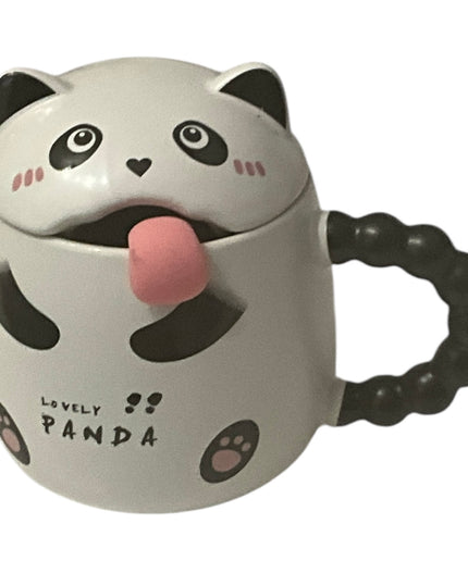 Set cană ceramică cu linguriță și capac Panda