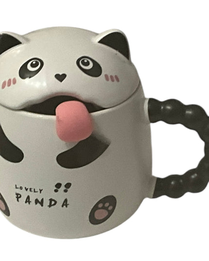 Set cană ceramică cu linguriță și capac Panda