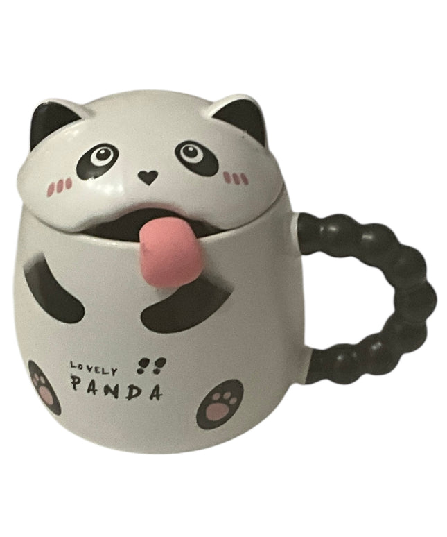 Set cană ceramică cu linguriță și capac Panda