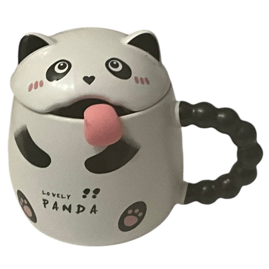 Set cană ceramică cu linguriță și capac Panda