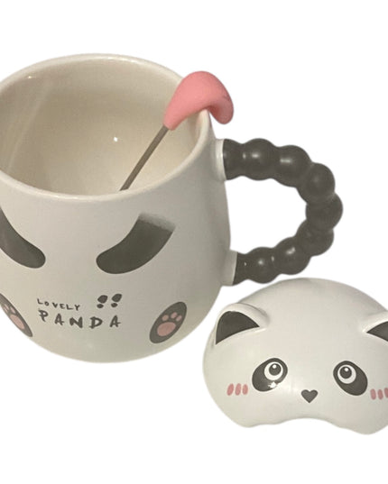 Set cană ceramică cu linguriță și capac Panda