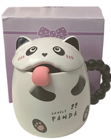 Set cană ceramică cu linguriță și capac Panda