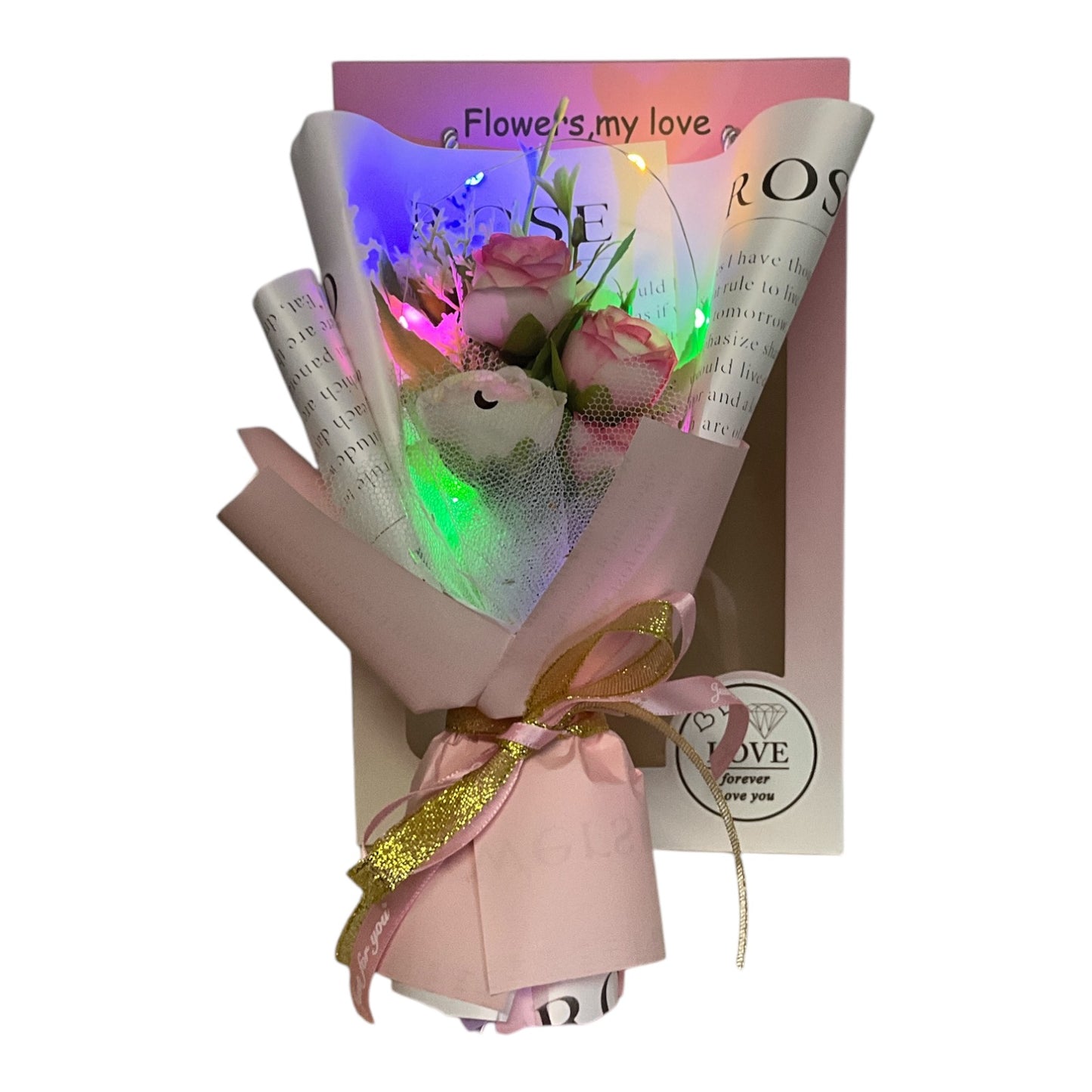 Buchet decorativ în cutie cadou cu lumini LED 26cm 804-4