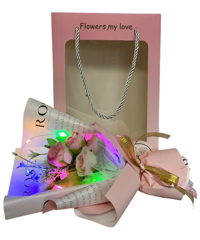 Buchet decorativ în cutie cadou cu lumini LED 26cm 804-4