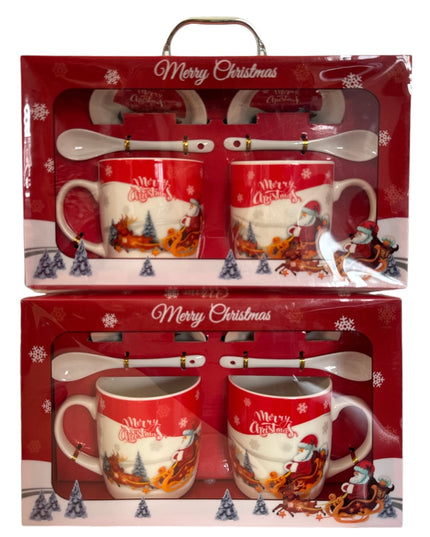 Set cadou Crăciun 2 căni cu capac și linguriță HK657