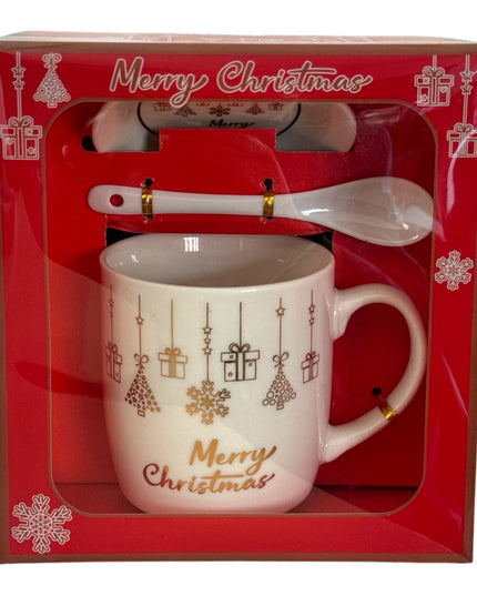 Set cadou cană Crăciun cu capac și linguriță HK2173