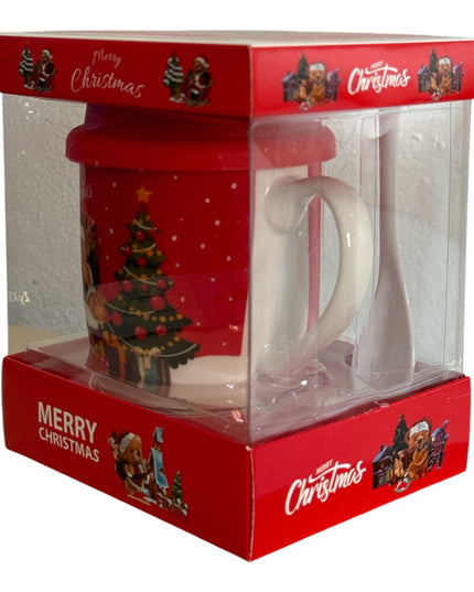 Set cadou Crăciun cană cu linguriță și capac silicon QF838B